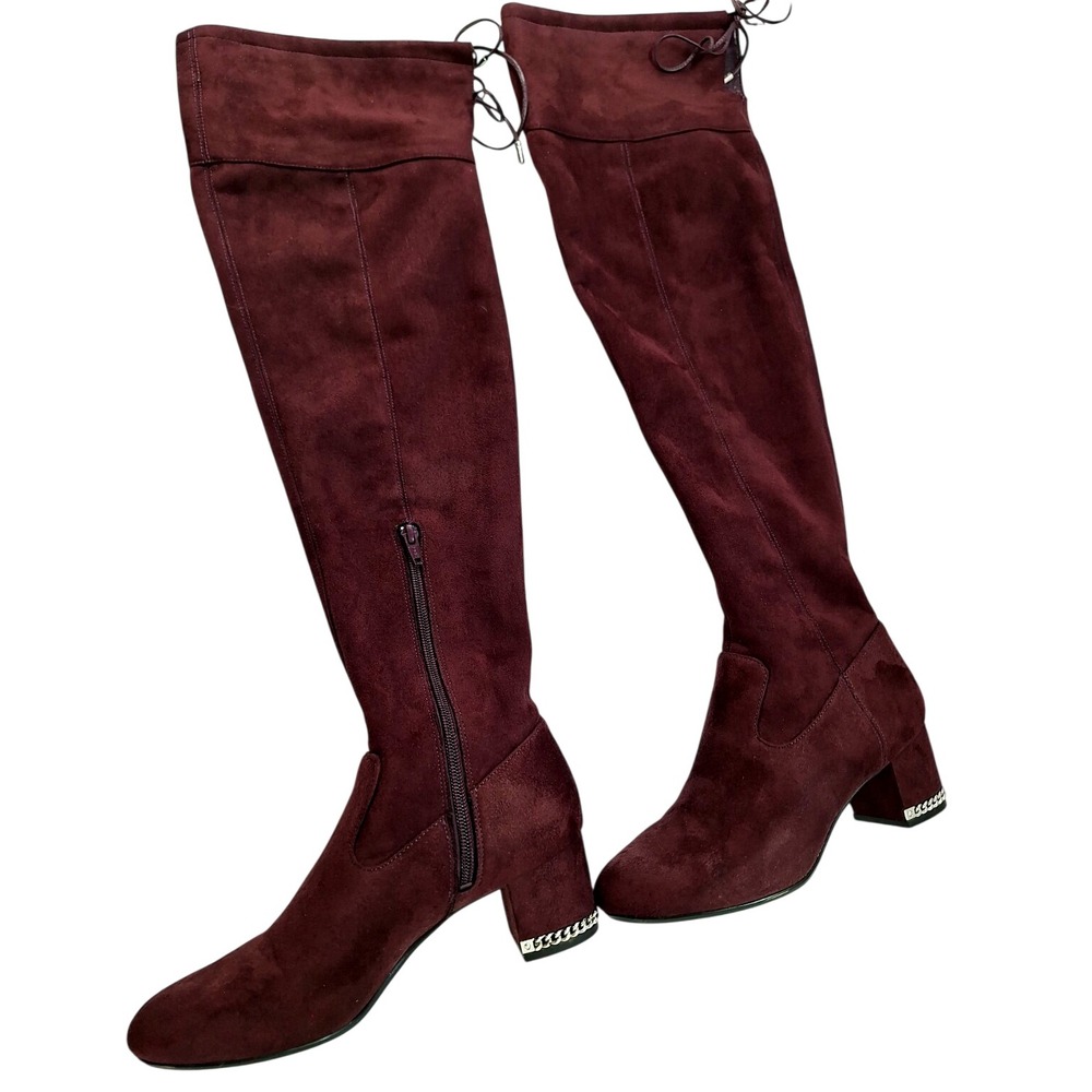 Michael Kors Burgundy Over-the-Knee Suede Block Heel Boots